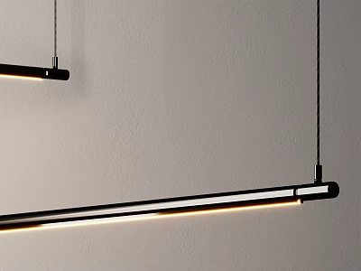 Modern Linear Pendant Light With Black Metal Frame And Warm LED Glow In Minimalist Interior 3d model