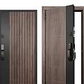 Security Door With Wood Grain Panel Black Frame And Secure Lock Design 3d model