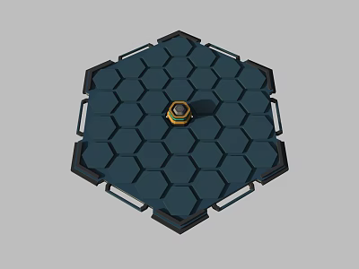 Hexagonal Tech Device With Dark Blue Geometric Panels And Central Yellow Component 3d model