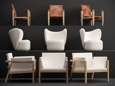 Modern Leisure Chairs with Wooden Frames Upholstered Fabric and Various Stylish Designs 3d model