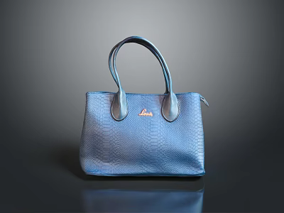 Blue Snakeskin Texture Leather Handbag With Double Handles And Brand Logo 3d model