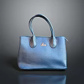Blue Snakeskin Texture Leather Handbag With Double Handles And Brand Logo