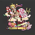 Game Movie Character Blonde Girl Striped Dress With Candies Lollipop Rabbit Cake Vibrant Fairy Tale