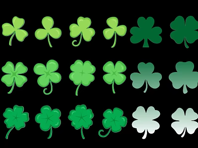 Various Green And White Clover Silhouettes With Multiple Shades And Basic Design Elements 3d model