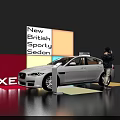 Modern Colorful Display Shelves With White British Sporty Sedan XEL Car Showcase