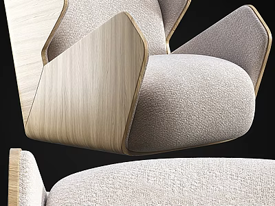 Modern Single Sofa With Beige Fabric Upholstery And Wooden Armrest Design 3d model