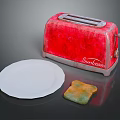 Sunbeam Red Toaster Kitchen Appliance With White Plate And Toasted Bread