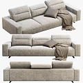 Modern Gray Fabric Three Seater Sofa With Brown Pillow And Checkered Blanket