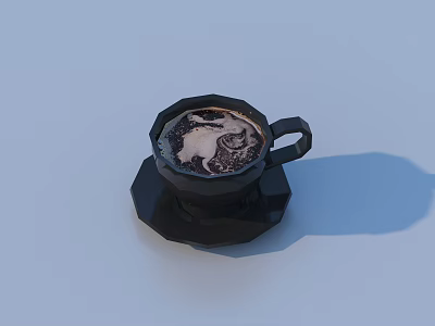 Black Coffee Cup With Coaster And Artistic Latte Pattern For Daily Use 3d model
