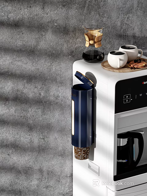 Modern Home Coffee Station Setup With Coffee Machine Cups And Beans Tray 3d model