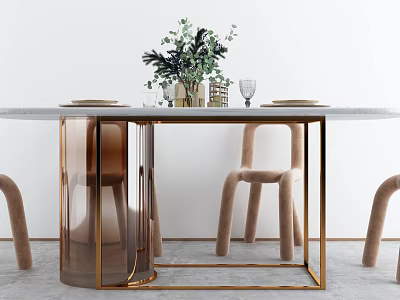 Light Luxury Dining Table and Chair Combination Dining Table and Chair 3d model