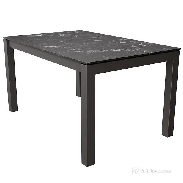 Modern Black Marble Dining Table With Black Metal Legs And Simple Modern Design 3d model 