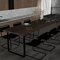 Modern Solid Wood Dining Table Set With Metal Frame Leather Chairs And Kitchen Cabinets 3d model