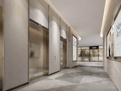 Modern elevator hall shopping mall elevator hall 3d model