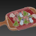Christmas Themed Cookies On Wooden Tray With Red Cloth And Holiday Shapes