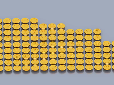 Round Gold Jewelry Charms With Various Symbols In Stepped Arrangement 3d model