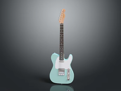 Elegant Light Blue Electric Guitar Musical Instrument With Stylish Design And Smooth Body 3d model