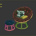 Green Rattan Chair With Matching Ottoman And Soft Decorative Upholstered Cushions