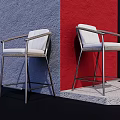 Modern Bar Stools With Metal Frame And White Seat Displayed Against Blue Red Walls