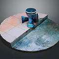 Blue Decorative Drum With Black Head On Circular Platform Red Brick And Dark Ground Sections 3d model