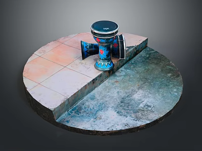 Blue Decorative Drum With Black Head On Circular Platform Red Brick And Dark Ground Sections 3d model