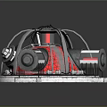 Cartoon Scene Featuring Red Dome Metal Frame and Mechanical Cannon Turret Platform
