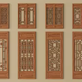 Traditional Wooden Carved Windows Featuring Multiple Intricate Classic Design Patterns 3d model