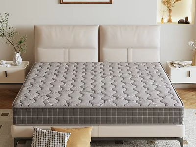 Comfortable Mattress With Wave Pattern Design On Modern Bed Frame And Nightstand 3d model