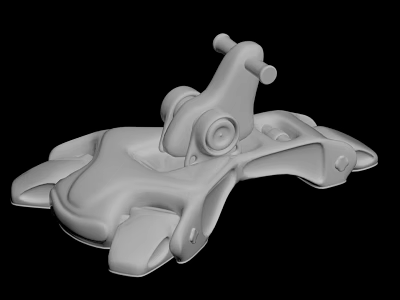 White 3D Model of Mechanical Part with Structural Components on Black Background 3d model
