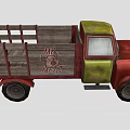 Vintage Red And Green Truck With Wooden Cargo Bed And Mr Meat Sign
