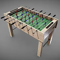 Wooden Foosball Table With Green Playing Surface Red Blue Player Figures And Black Handles