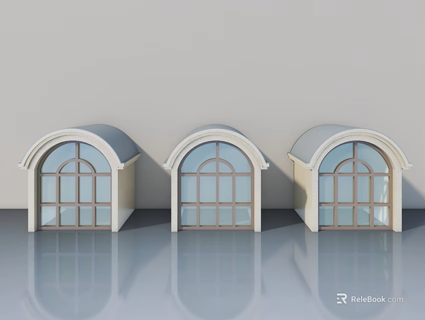 Modern Swing Doors With Arched Top Glass Panels And White Frames 3d model