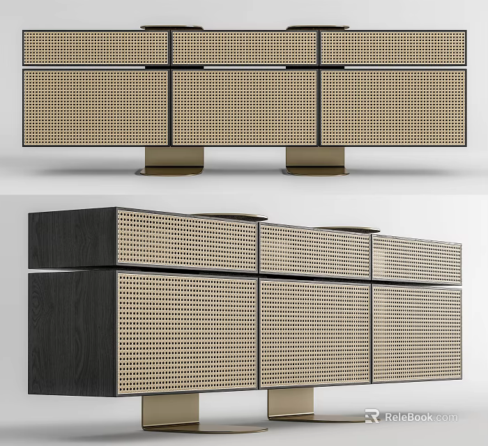 Modern TV Stand With Mesh Panels And Metal Legs In Light And Dark Brown Design 3d model 