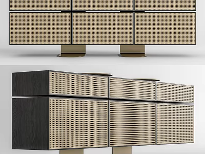 Modern TV Stand With Mesh Panels And Metal Legs In Light And Dark Brown Design 3d model