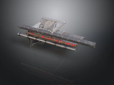 Industrial Mechanical Component With Worn Metal Frame Red Pipes And Gray Panels 3d model