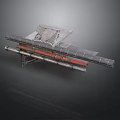 Industrial Mechanical Component With Worn Metal Frame Red Pipes And Gray Panels