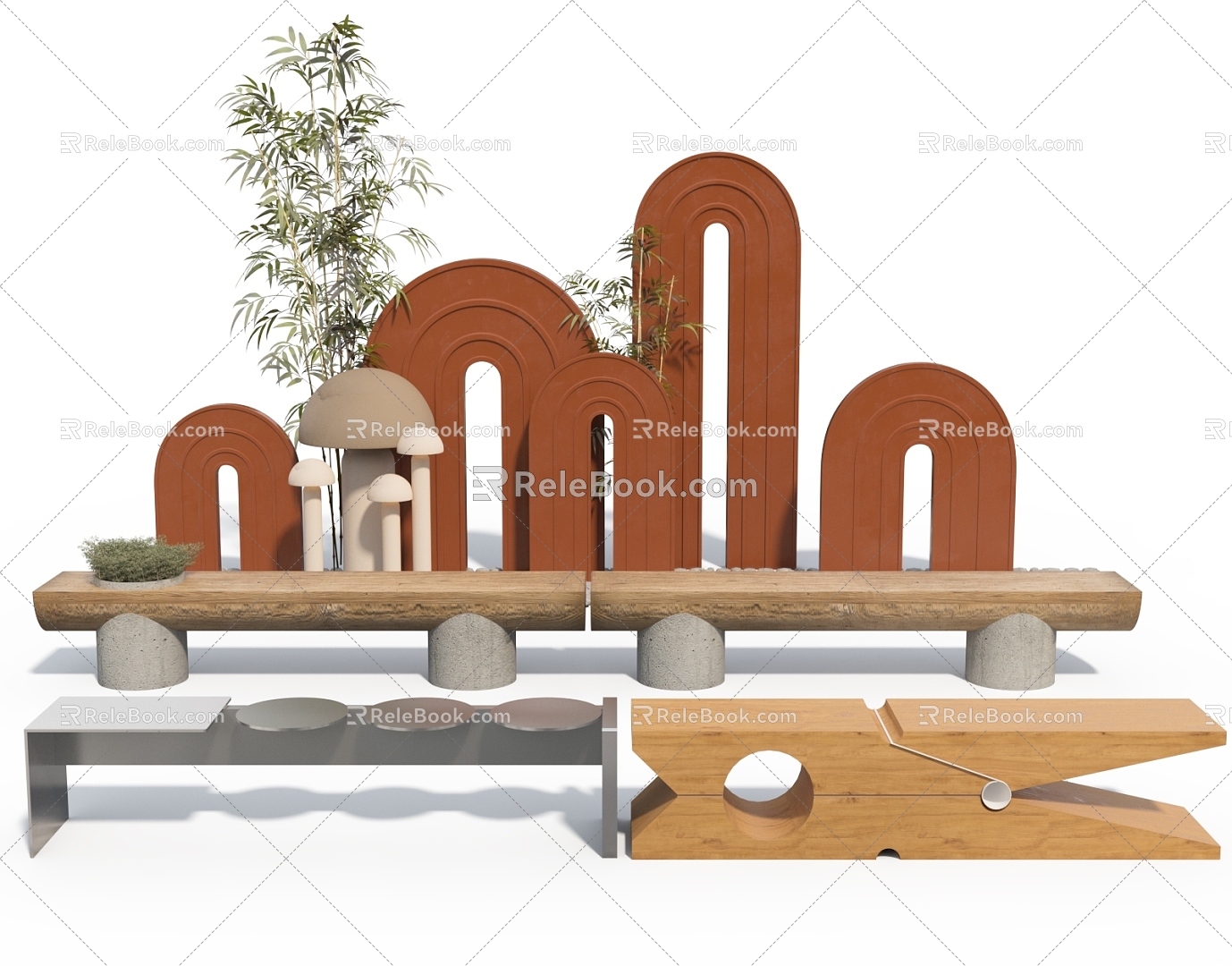 Internet-famous Bench Leisure Bench Bench Card Seat Creative Bench Park Bench Seat Tooling Bench Tooling Bench Wooden Bench Bamboo 3d model