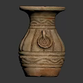 Terracotta Ceramic Vase With Carved Stripes Wave Designs And Loop Handle 3d model