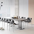 Modern Dining Table Set With Black Chairs Floor Lamp Window Blinds And Bookshelf