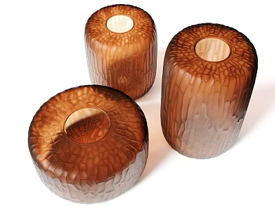 Three Brown Textured Cylindrical Home Decor Pieces 3d model