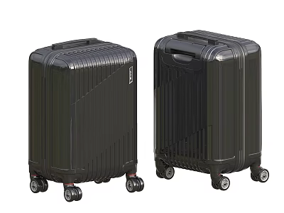 Black Hard Shell Suitcases with Striped Design and Smooth Rolling Wheels 3d model