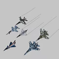 Various Colored Fighter Jets Flying in the Sky With Different Models and Contrails