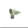Decorative Ornament Set With Transparent Glass Vase Yellow Pampas And Green Leaves