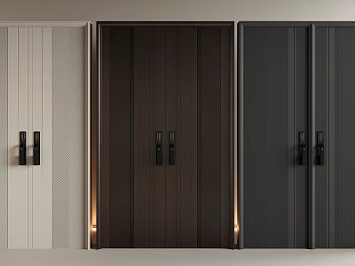 Modern Double Doors Featuring White Striped Dark Brown And Black Wooden Textured Panels 3d model