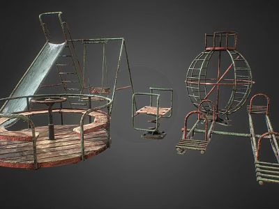 Vintage Metal Playground Equipment With Slide Swing Rotating Structure And Climbing Frame 3d model