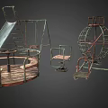 Vintage Metal Playground Equipment With Slide Swing Rotating Structure And Climbing Frame
