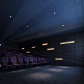 Modern Cinema Interior Design With Large Screen Purple Seats And Ambient Lighting