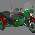 Vintage Ural Motorcycle with Red Sidecar Green Body Black Seat Windshield
