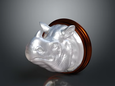 Silver Rhinoceros Head Decorative Furniture Accent With Brown Round Base 3d model
