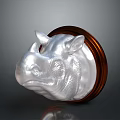Silver Rhinoceros Head Decorative Furniture Accent With Brown Round Base